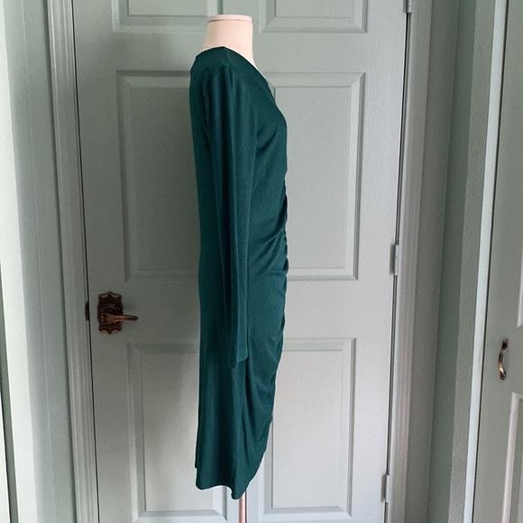 LEITH emerald green light weight knit long sleeve dress with center ruching - Picture 7 of 11